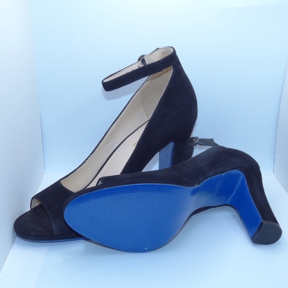 Enzo Angiolini Black Custom (Blue Bottom) Heels Granton 7.5 with Ankle Strap - Picture 7 of 7